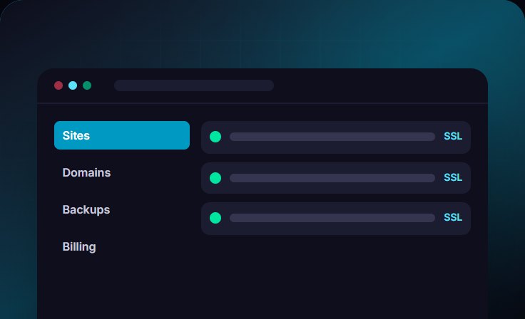 Website and customer portal UI for a managed hosting provider: illustration